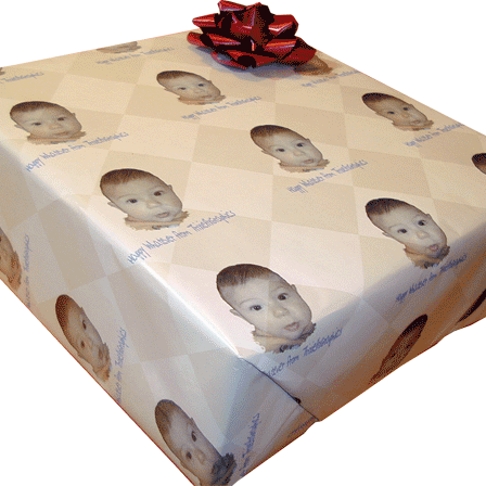 Gift wrap that have a baby face design