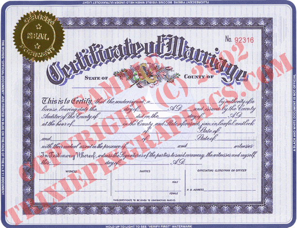 Fake Marriage Certificate On Security Paper