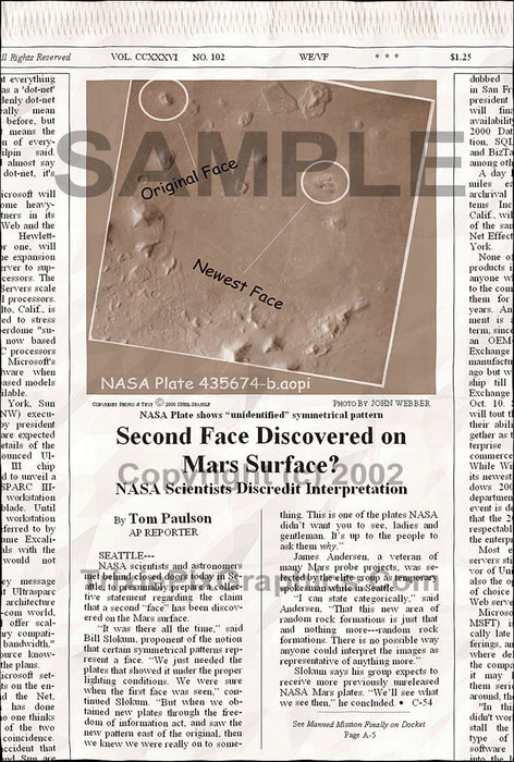 Fake Newspaper Article SECOND FACE DISCOVERED ON MARS SURFACE?