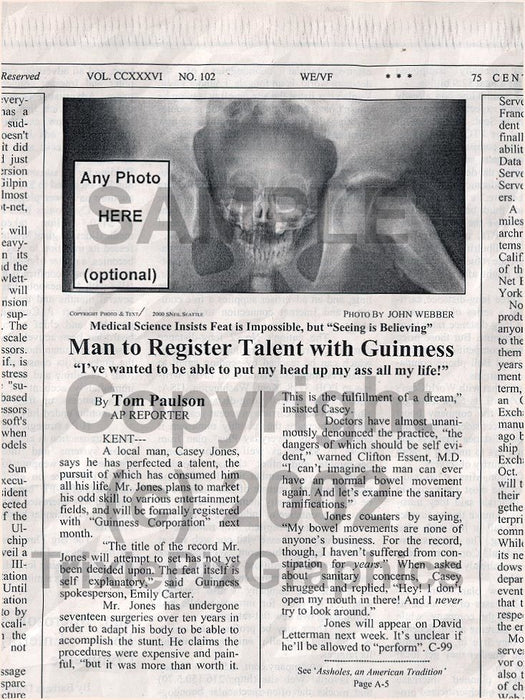 Fake Newspaper Article MAN TO REGISTER TALENT WITH GUINNESS