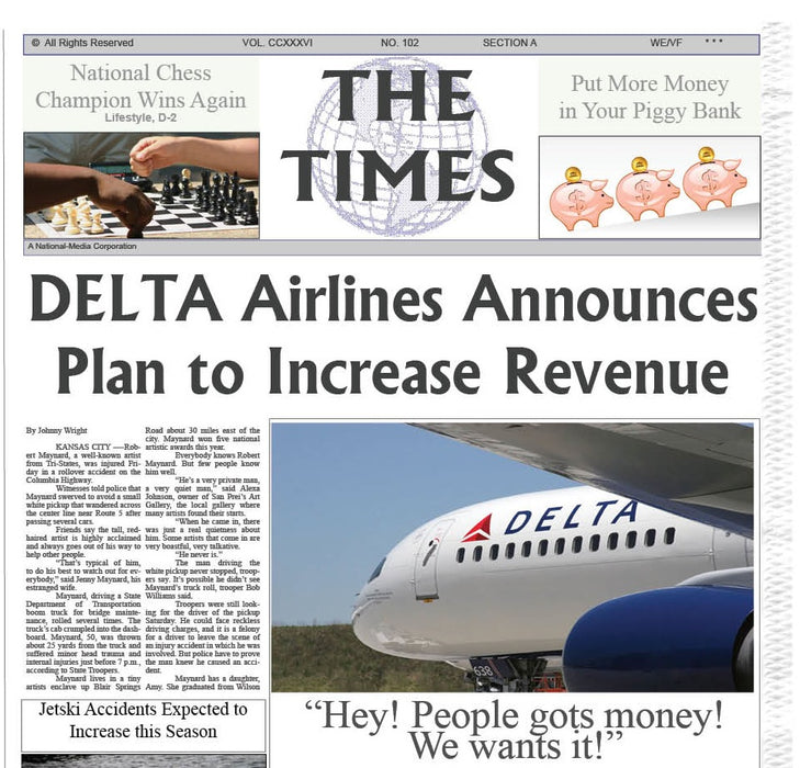 Fake Newspaper Article Delta Airlines Gets Greedy!