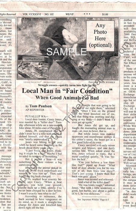 Fake Newspaper Article LOCAL MAN IN "FAIR CONDITION"