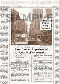 Fake Newspaper Article BASE JUMPER APPREHENDED