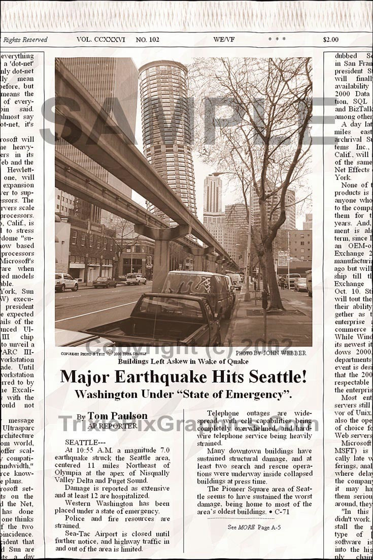 Fake Newspaper Article QUAKE FLATTENS SEATTLE