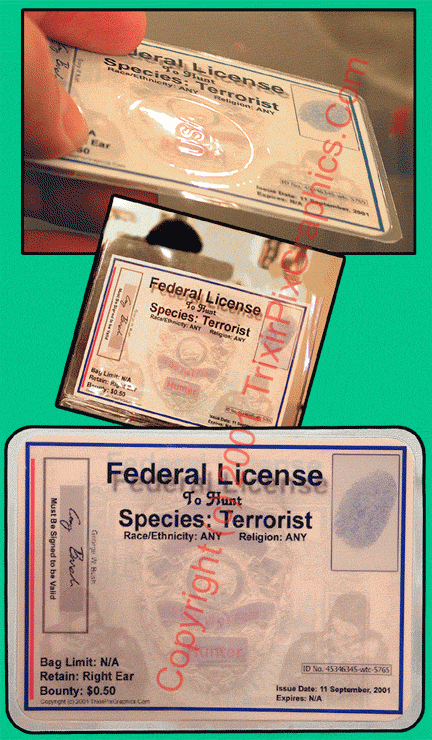 Terrorist Hunting Licenses (3 cards, wallet size)